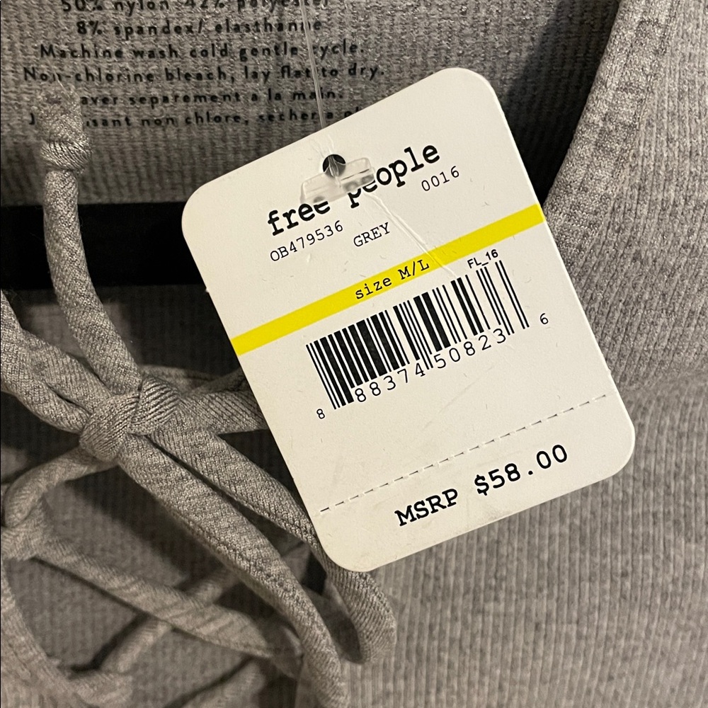 FREE PEOPLE INTIMATELY Ribbed Lace-up Long Sleeve Top heather grey, size M/L NWT - Picture 2 of 8